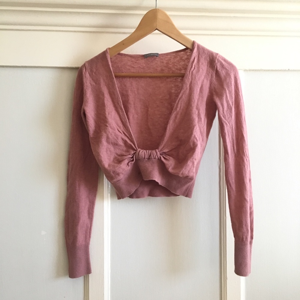 Ann Taylor pink cropped cardigan tie top